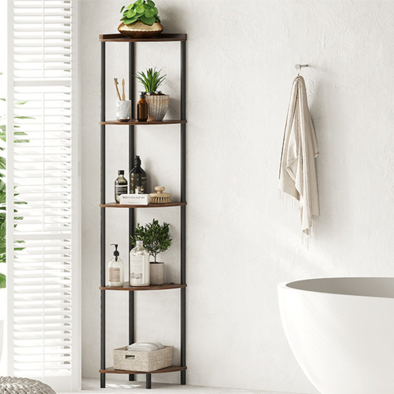 Swade 64.9" H x 12.2" W Corner Bookcase, Black/Brown