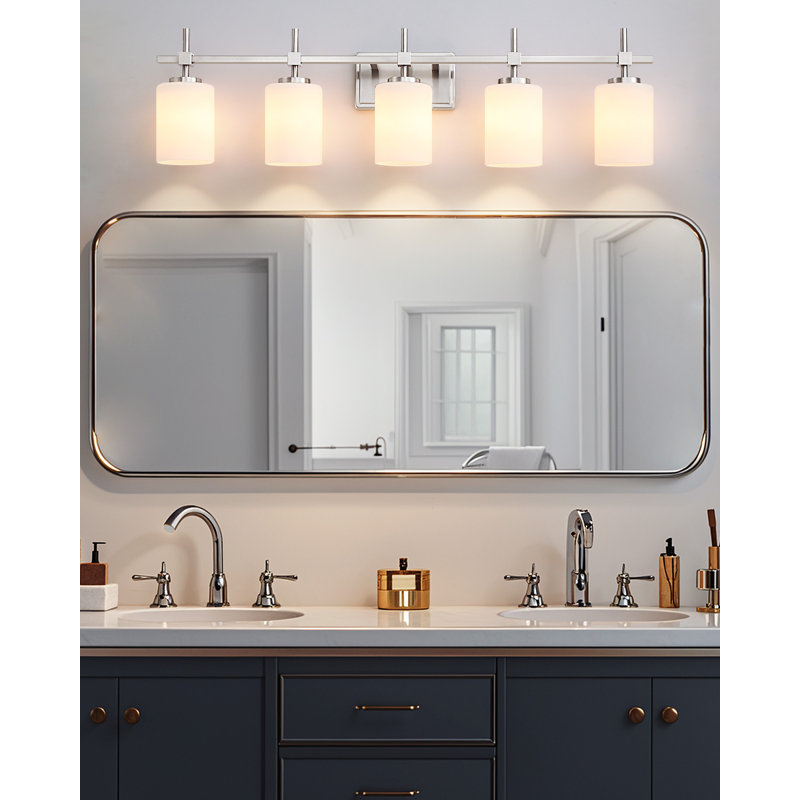 Applique murale moderne à intensité variable pour meuble-lavabo Aviara Lights, Nickel poli, Verre givré