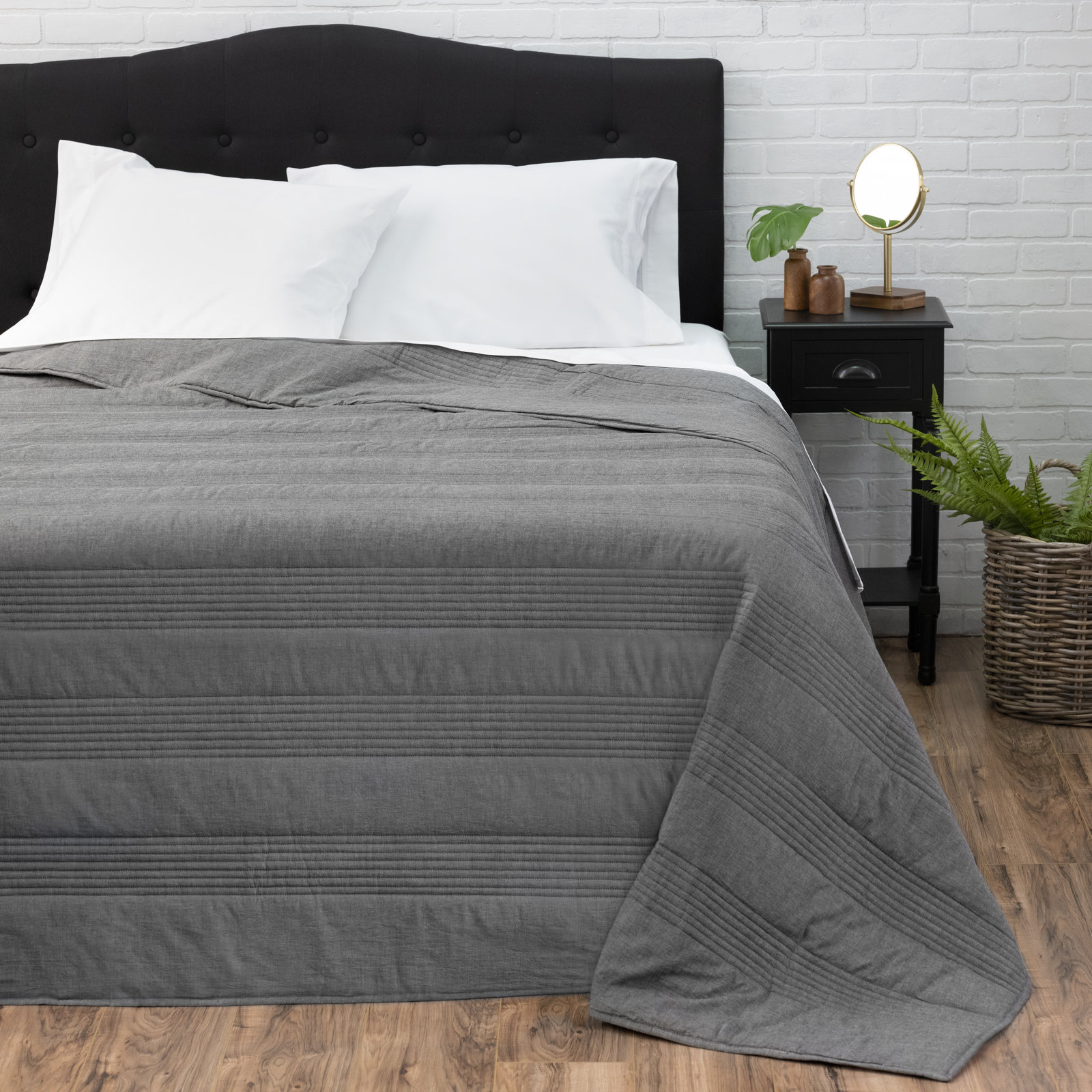 Johnson Cotton Coverlet Set, Gray, King Coverlet