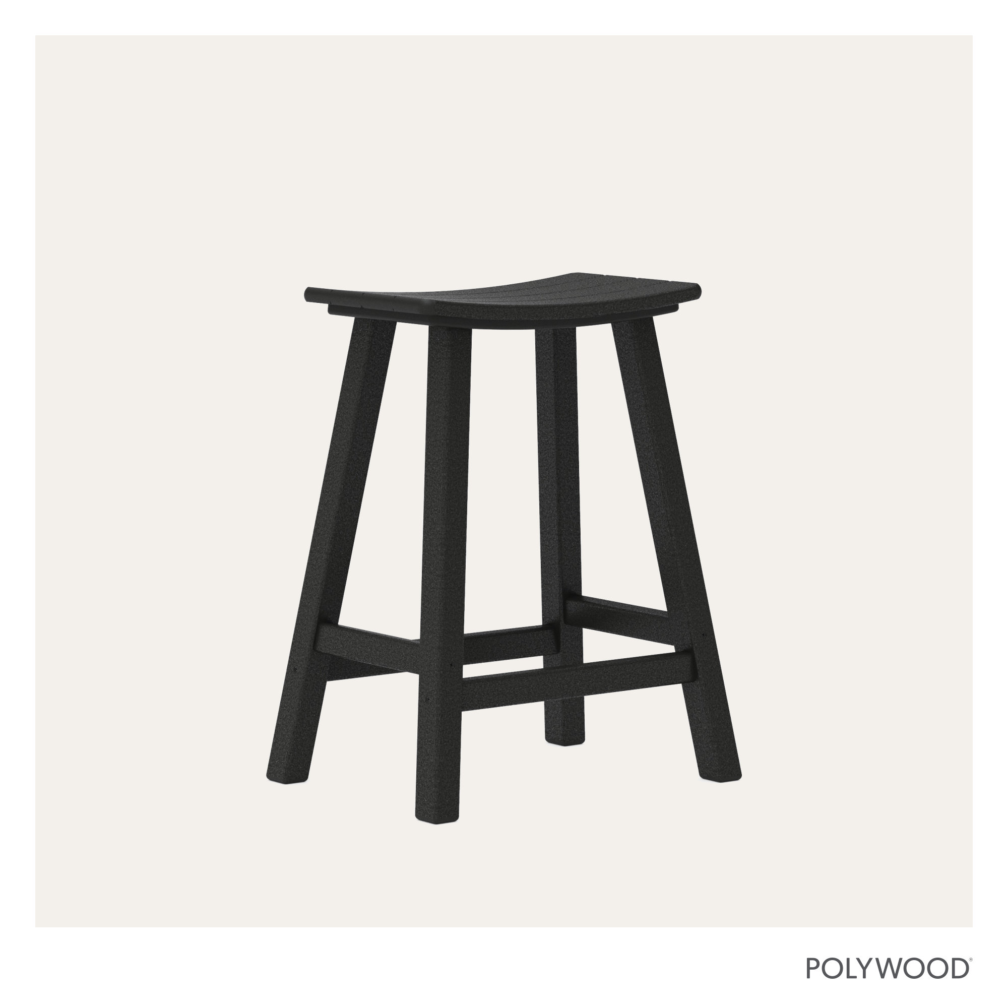 POLYWOOD Traditional Garden Patio Bar Stool, Black, 24.75" H