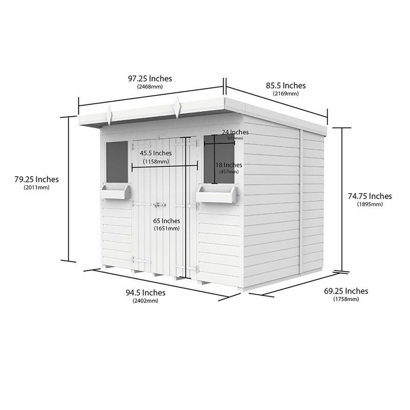8ft x 6ft Pent Summer Shed