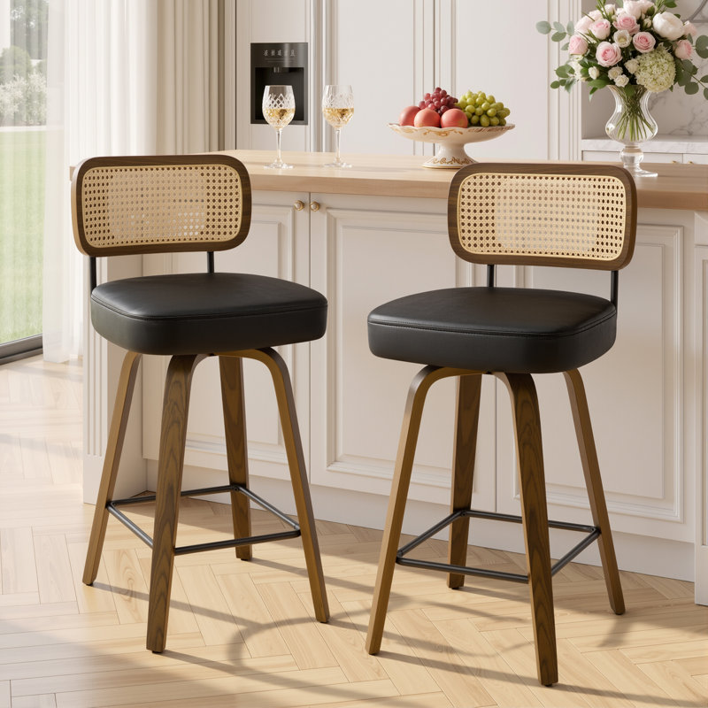 Tabouret de bar et de comptoir pivotant Lucania, Noir, Tabouret de comptoir (siège d'une hauteur de 26 p, Brun