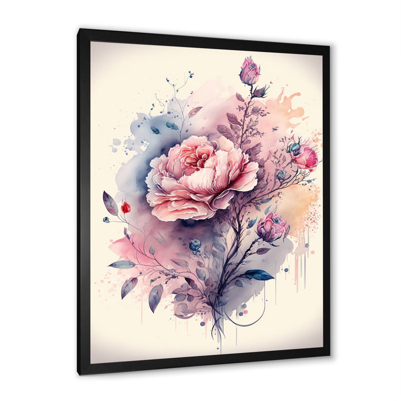 «Pink and Purple Rose Design», reproduction sur toile, H 40 po x l 30 po x P 1,5 po, Toile encadrée noire à coins fermés