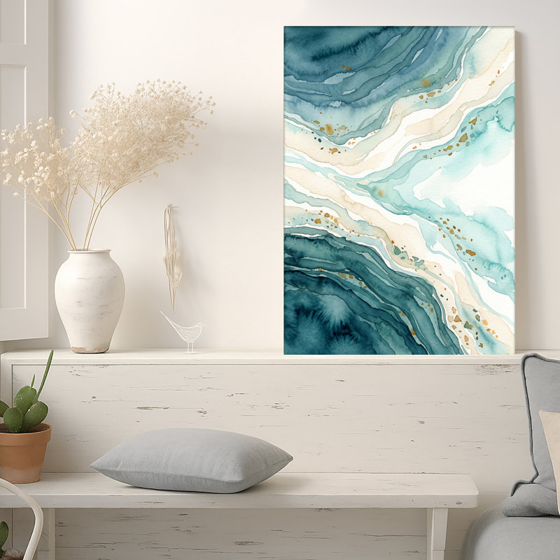 «Blue and Beige», aquarelle abstraite sur toile, 18"H x 12"W