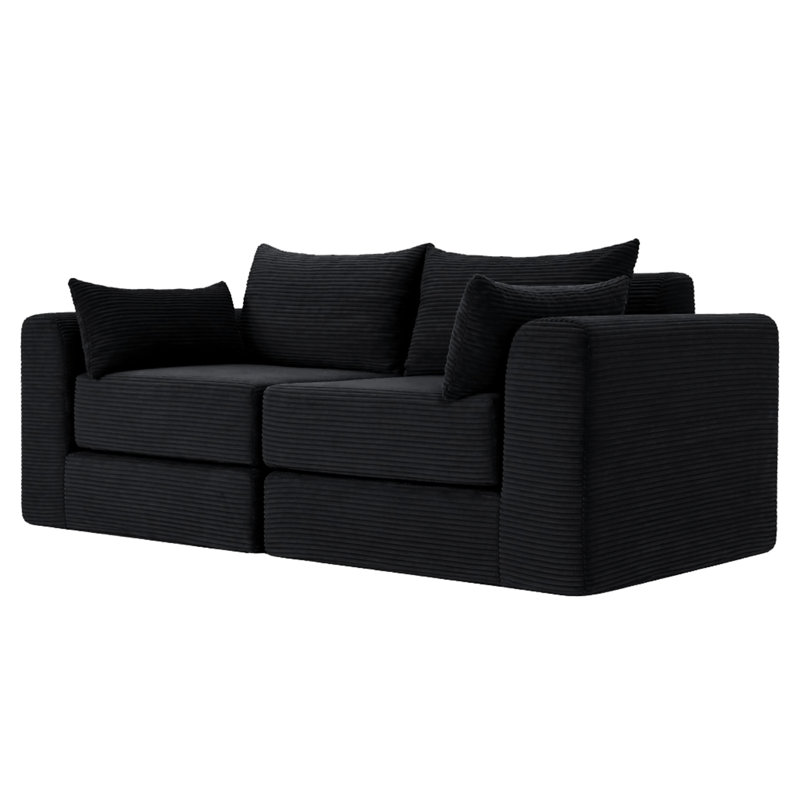 Canapé double modulaire 71 pouces 2 places, Velours côtelé noir