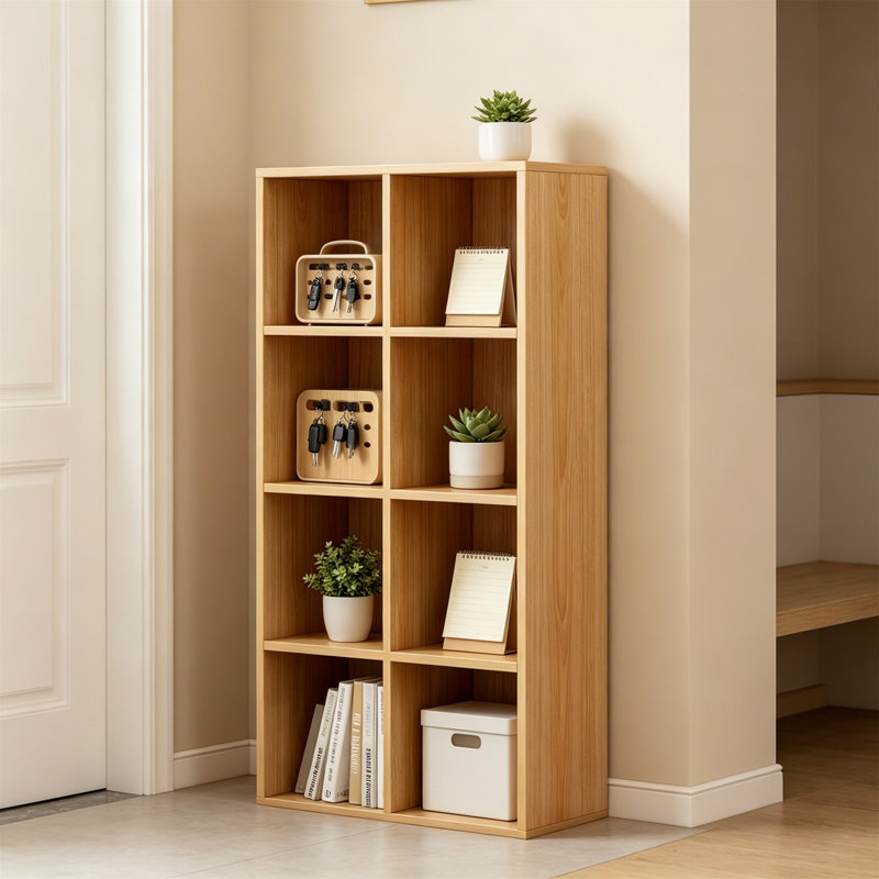 8-Cube Storage Shelf Bookcase - Wooden 4-Tier Open Bookshelf for Home Office Display Cabinet Oak, 47.2" H x 23.6" W x 10.6" D