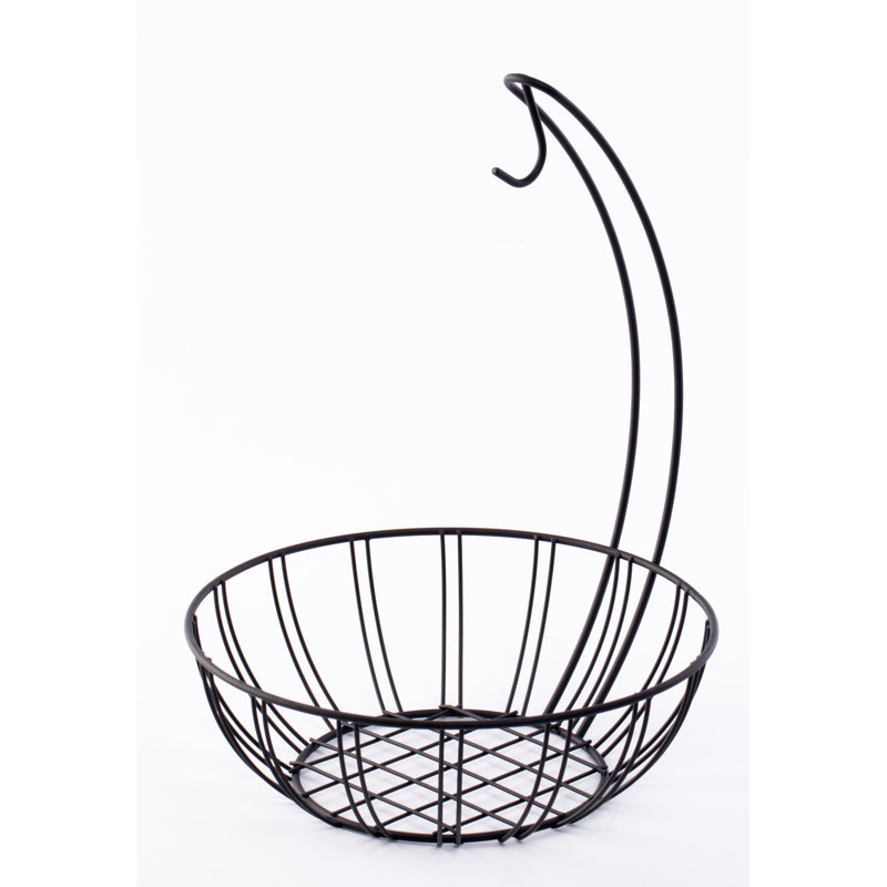 Round Black Metal Fruit Basket with Banana Hanger