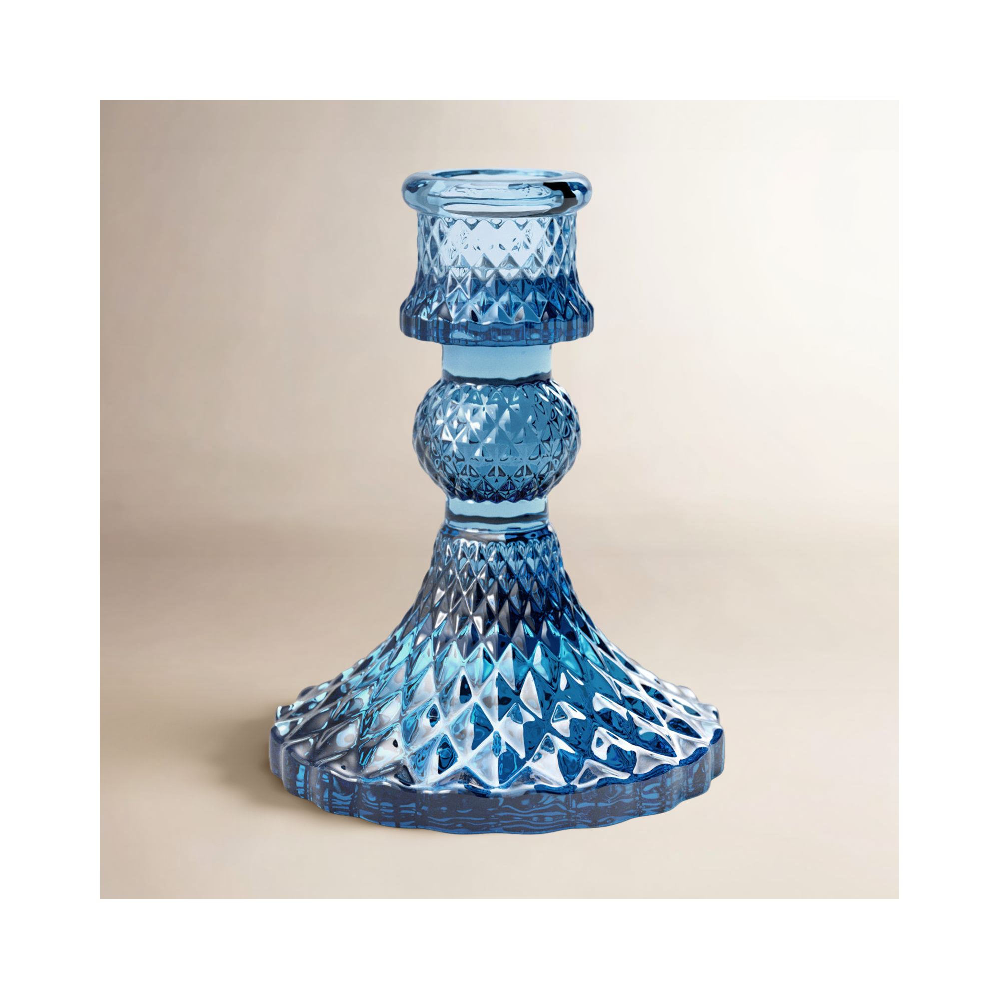 Samira Glass Tabletop Candlestick, Blue