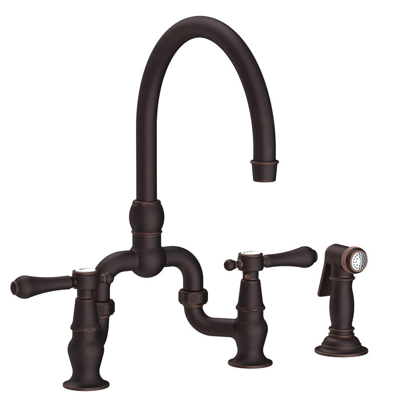 Chesterfield Kitchen Bridge Faucet with Side Spray, Venetian Bronze, Lever Handle