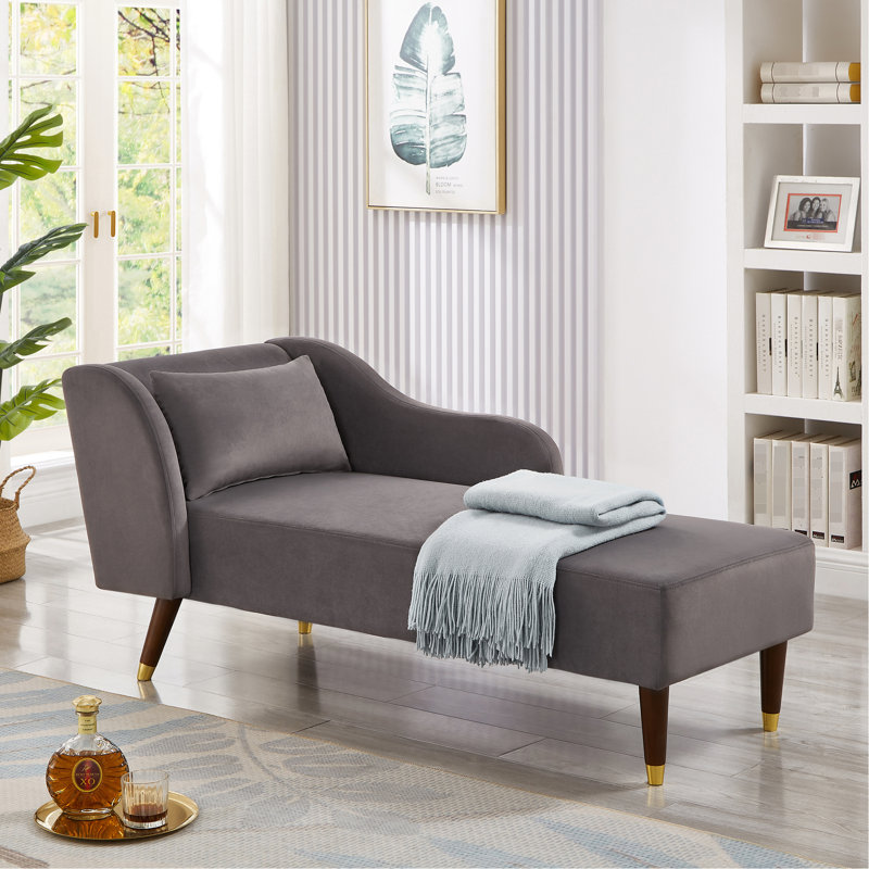 Chaise longue élégante avec revêtement en velours gris et structure rembourrée en bois d'eucalyptus