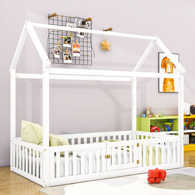 Isakson Wood House Bed with Fence and Door