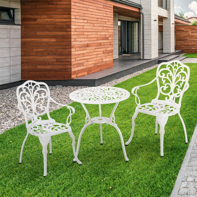 Outdoor Bistro Table and Chairs Set 2 with Umbrella Hole Cast Aluminum Patio Set 3 Piece for Garden