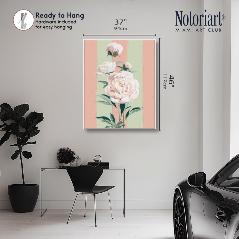 «Pink Peony Boho», impression sur toile par Notoriart, H 30 po x l 36 po, Structure noire