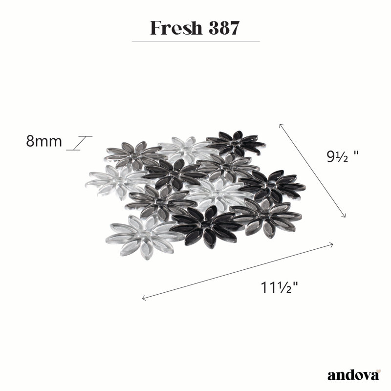 Fresh 12" x 10" Glass/Stone/Aluminum Flower Pattern Mosaic Wall Tile, Ticia