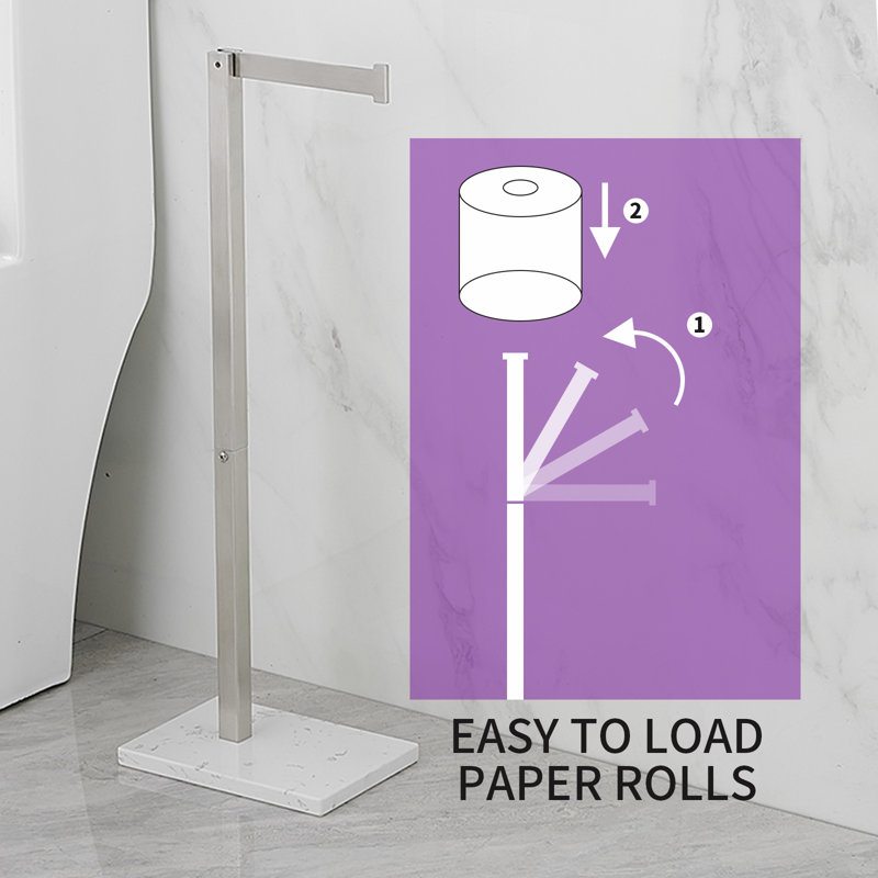Brushed Nickel Freestanding Toilet Paper Holder with Marble Base
