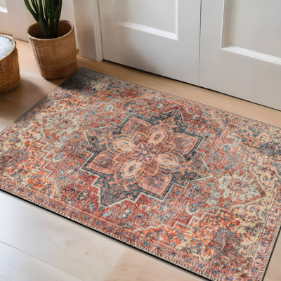 Tapis traditionnel Savina - tissage plat lavable avec envers antidérapant