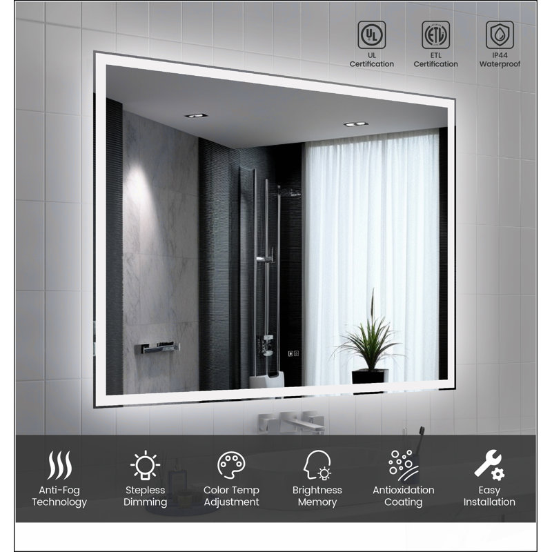 Miroir intelligent 60 po x 48 po à DEL avec éclairage caché, antibuée et fonction mémoire pour la salle de bain