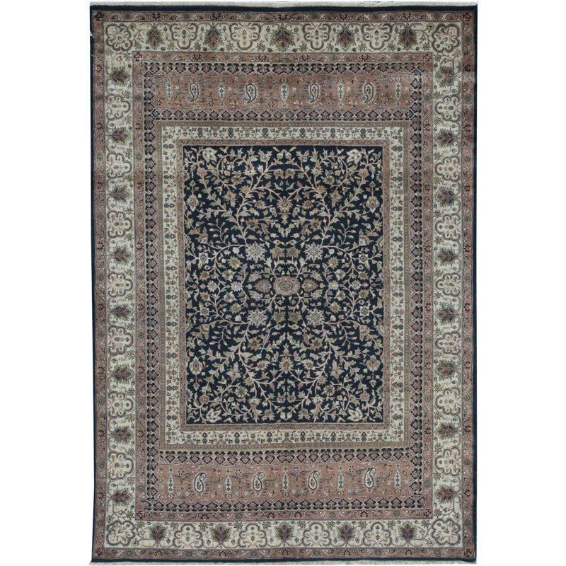Tapis oriental en laine noué à la main bleu / ivoire / beige Lamani