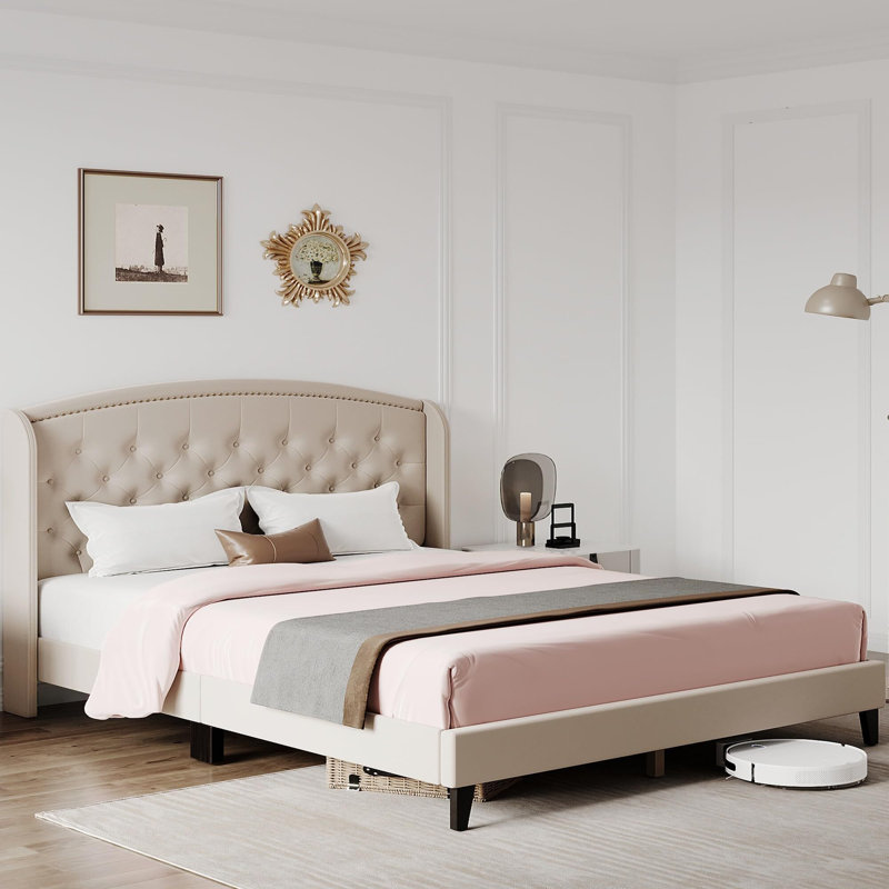 Gytle Wingback Bed, Beige, Full