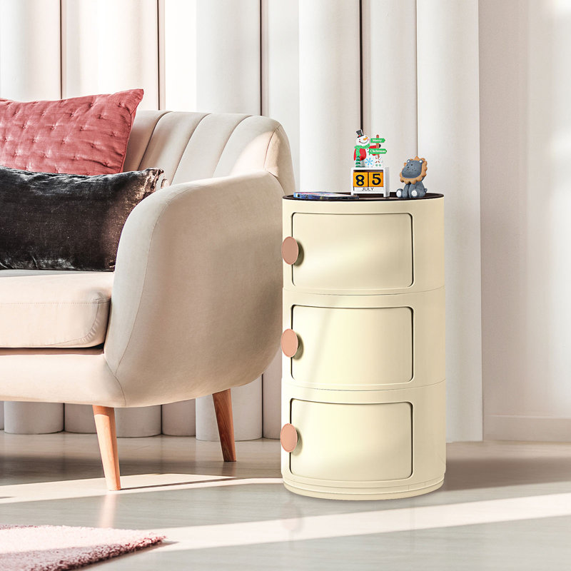 Kywaun 3 Drawer Stackable Drawer, Beige/Orange