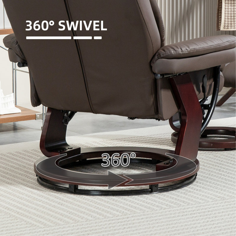 Fauteuil inclinable pivotant avec repose-pieds, fauteuil inclinable en cuir synthétique avec repose-pieds, brun foncé