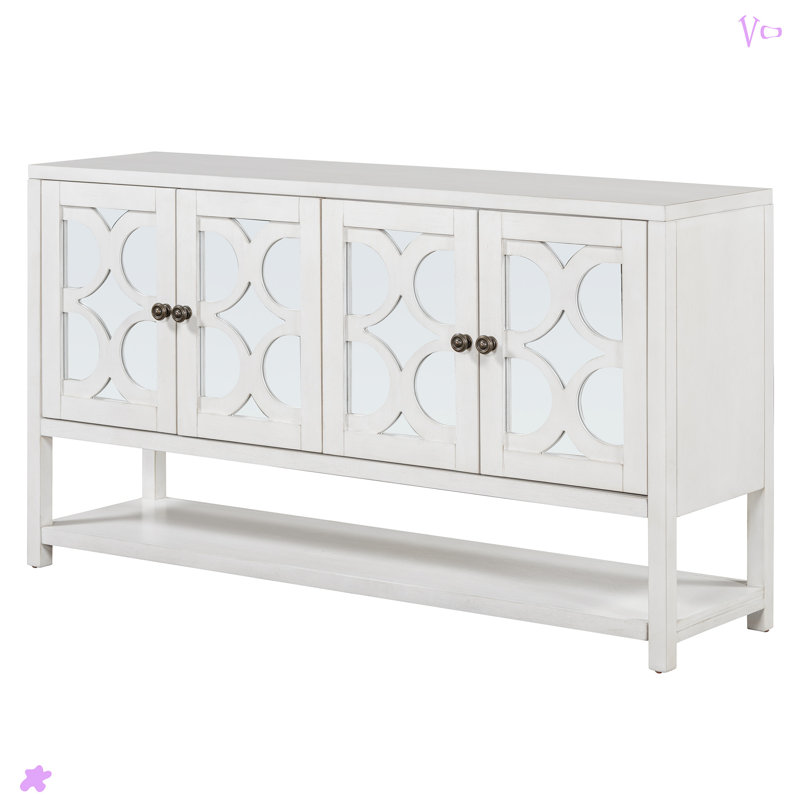 Elegant Retro Console Table/Storage Cabinet/Sideboard With Mirrored Doors, Antique White