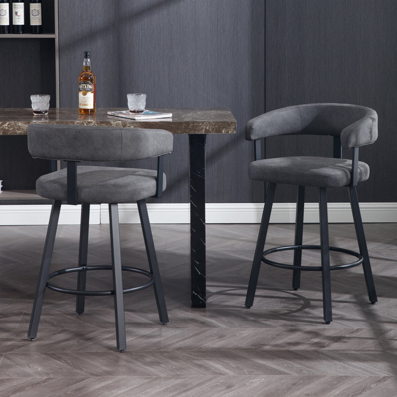 21.75'' W Upholstered Counter Stool with Metal Footrest, Gray