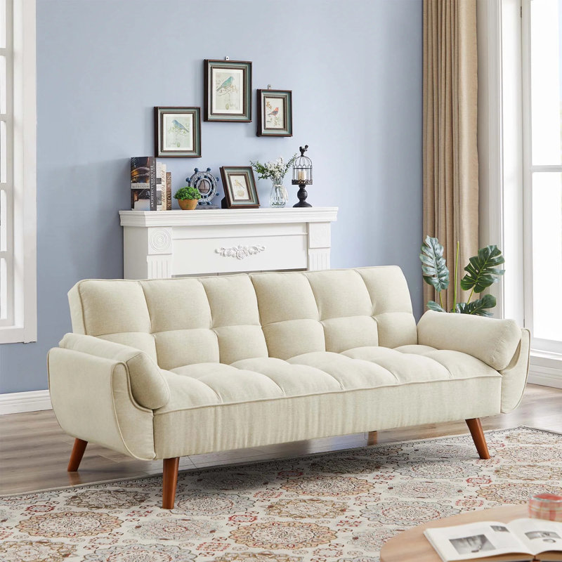 Canapé-lit à futon capitonné Esung, Velours crème