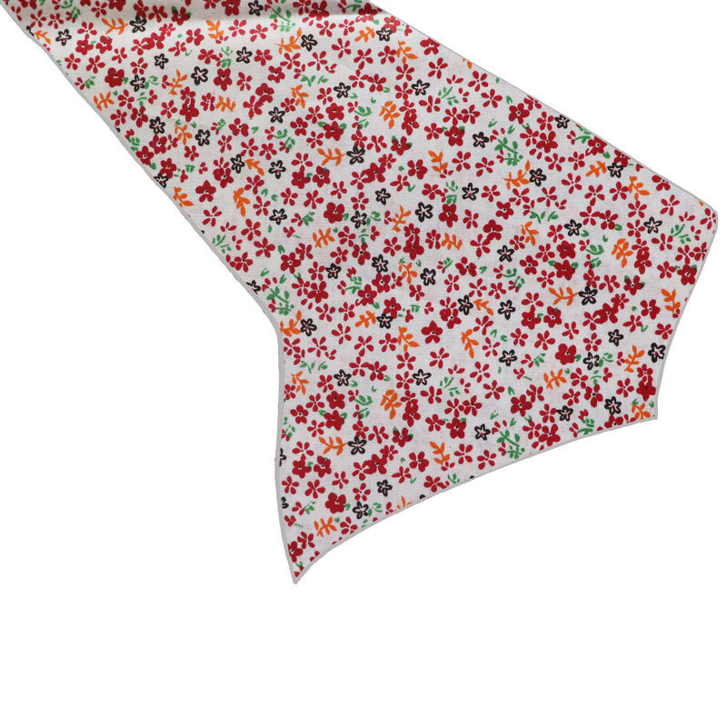 Small Flowers Allover Print Table Runner, 90" L x 24" D, Red/White