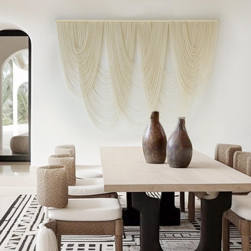 Tapisserie murale en macramé, fibres brunes teintes par immersion, style bohème, 145 cm de large x 104 cm de long