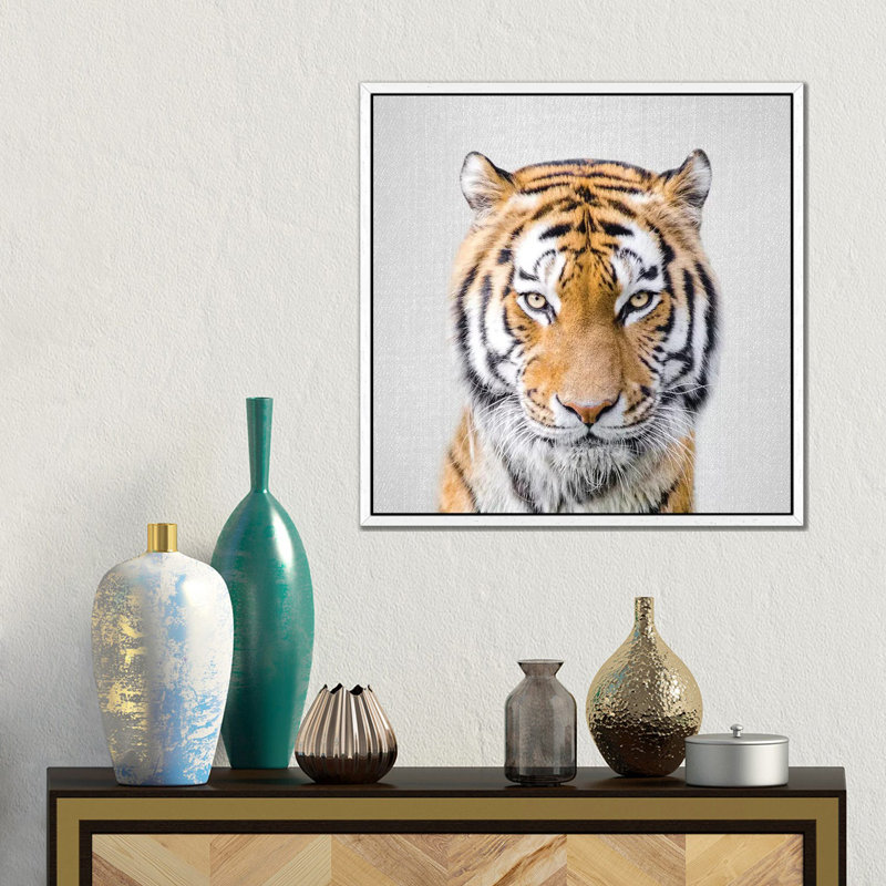 Tiger 1 Piece Wall Art on Canvas, 45.72 cm H x 45.72 cm W, White Framed