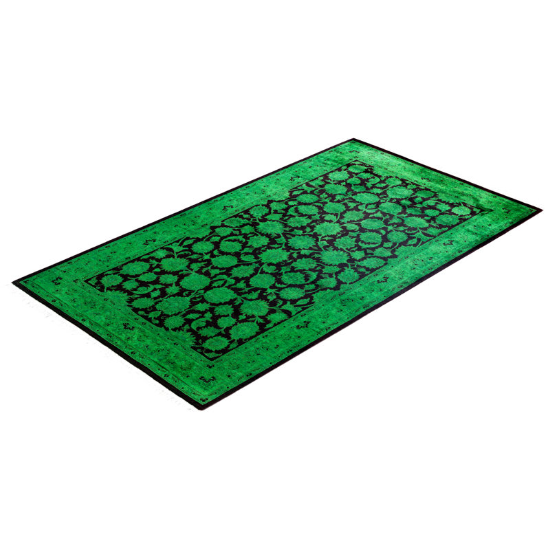 Tapis vert contemporain en laine noué à la main Correll 3 pi 2 po x 5 pi 5 po
