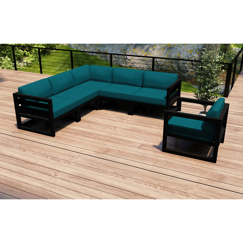 Avion 6 Piece Sectional Set - Black, Spectrum Peacock Sunbrella® Plainweave, Black