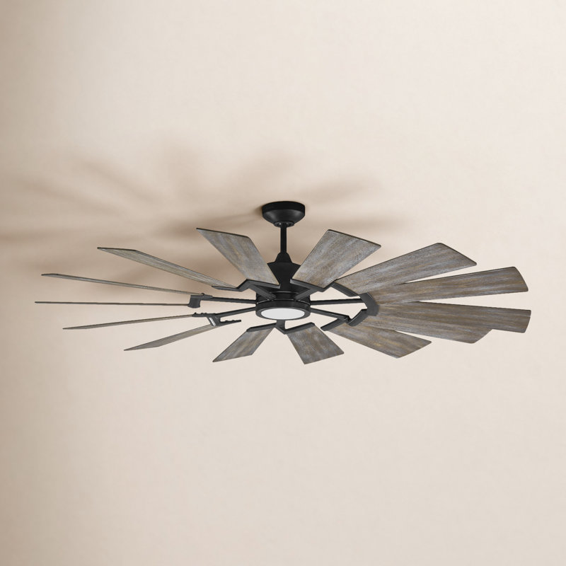 Elainea 62'' Ceiling Fan with LED Lights, Aged Pewter with Light Grey Weathered Oak Blades, 62 inches