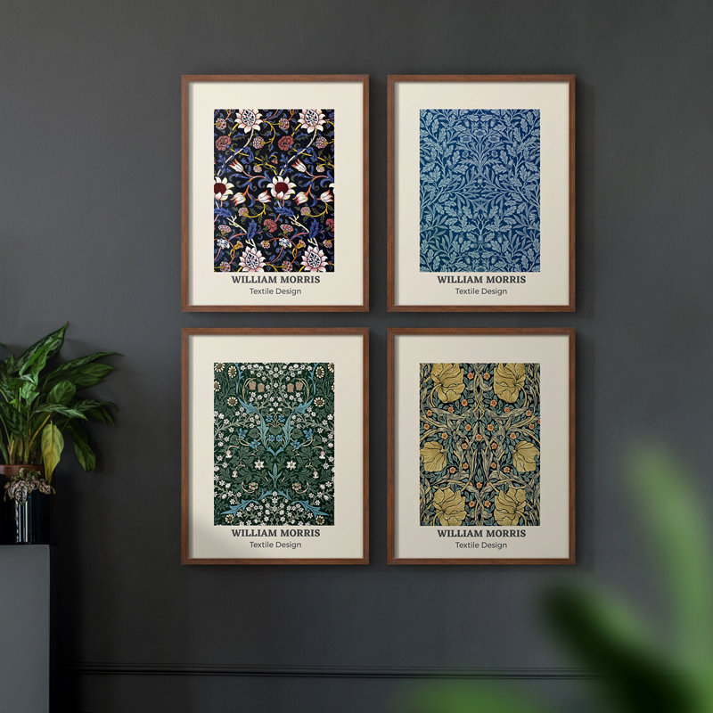 «William Morris XX», ensemble de 4 reproductions encadrées, Noir, H 44 po x l 14 po