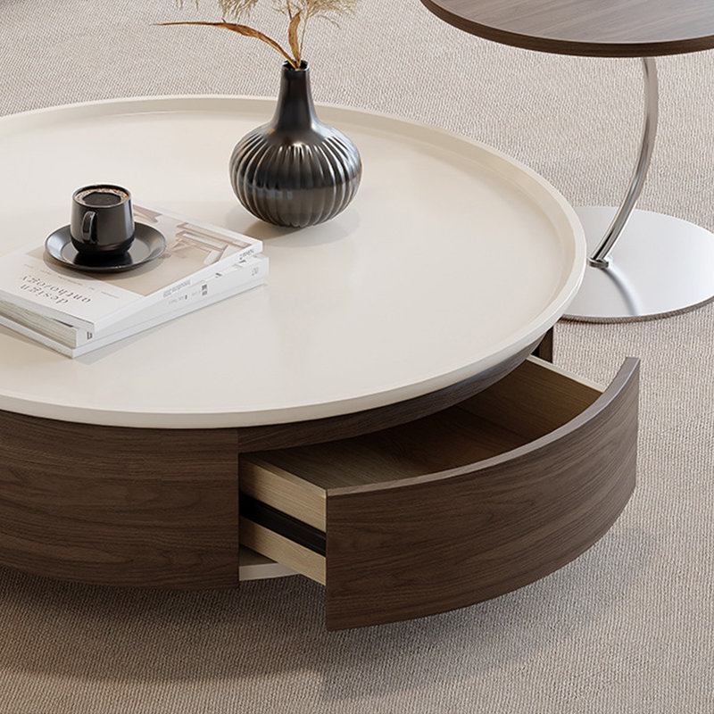 Table basse ronde en bois massif brun