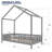 Twin Bed Frame Montessori Floor Bed with Canopy, for Kids, House Shape Toddler with High Railings, Kids Bed with Roof, Kid Bed, Grey-1981709003