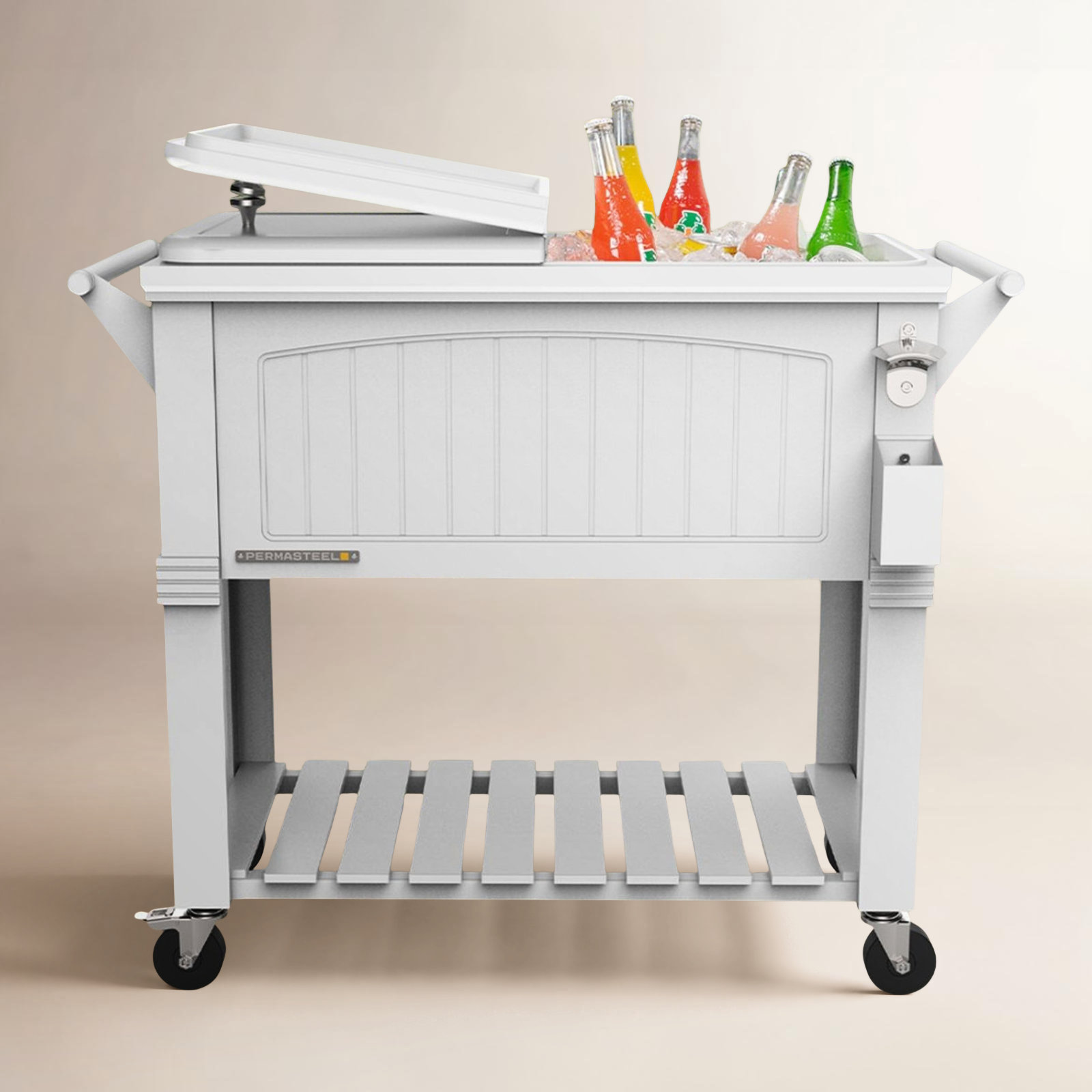 Permasteel Rolling Cooler, With Divider, White