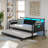 Merrylee Daybed with Pop Up Trundle,Metal Twin Daybed with Charging Station and LED Lights,Guest Bed with Storage for Adults