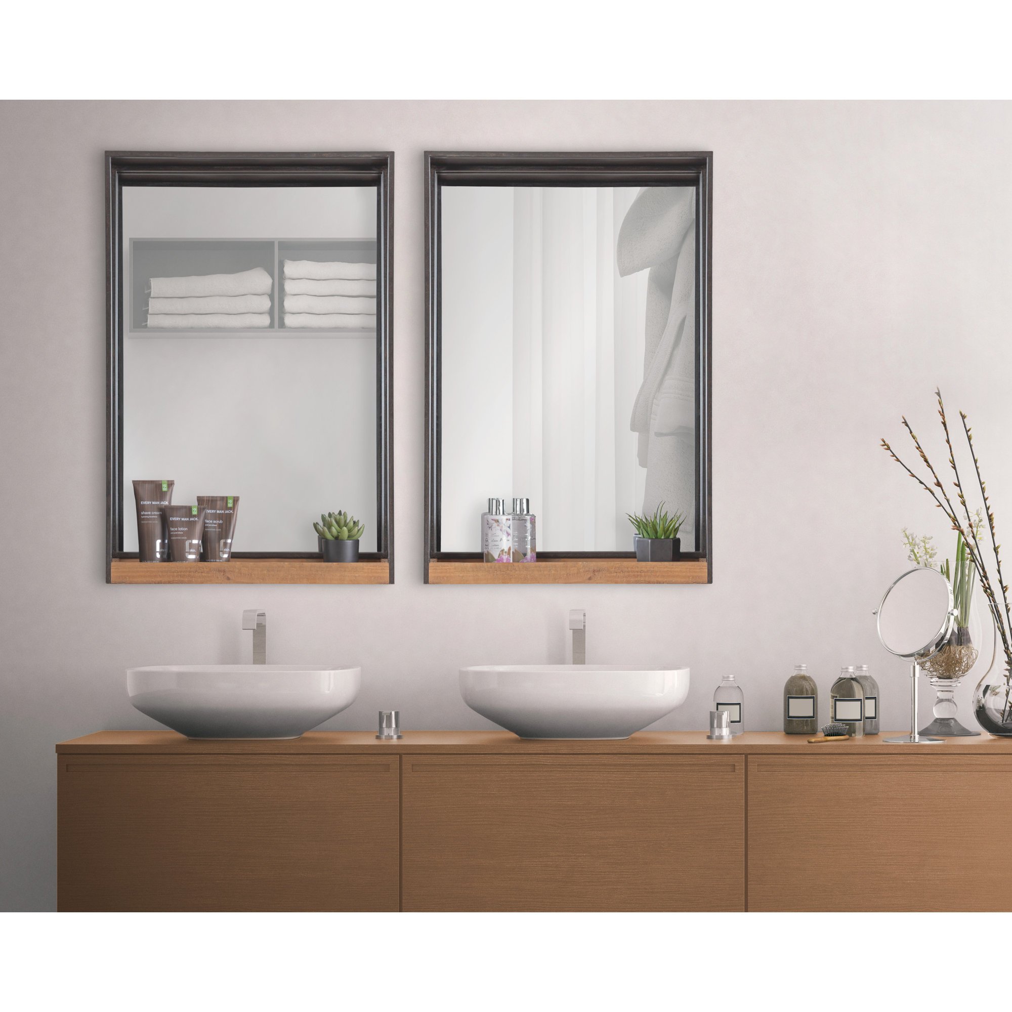 Ronnie Metal Mirror with Shelves, 30" x 20"