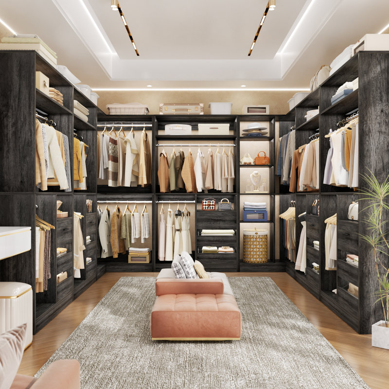 72"-108" Closet System With Drawers And Rods, Gray