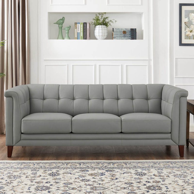 Colturo 84'' Genuine Leather Sofa, Silver Gray