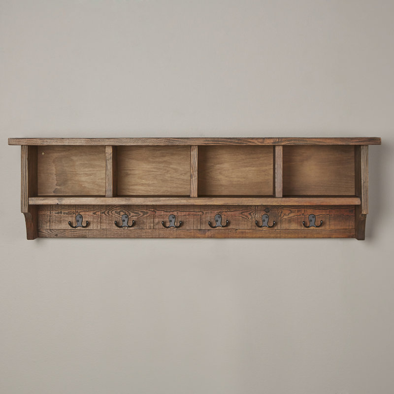 Aleman Solid Wood Wall 12 - Hook Wall Mounted Coat Rack, Rustic Oak