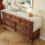 Chemin de table beige en mélange de lin avec bordure en dentelle brodée-1451510495