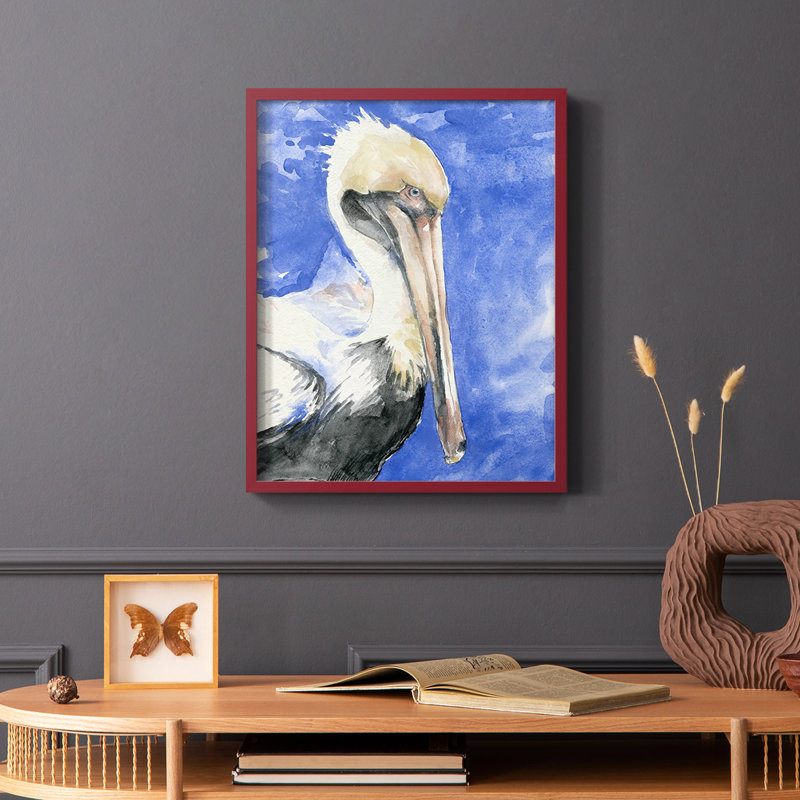 «Pelican Pool I», reproduction encadrée - bois massif, H 10 po x l 8 po, Cadre simple rouge
