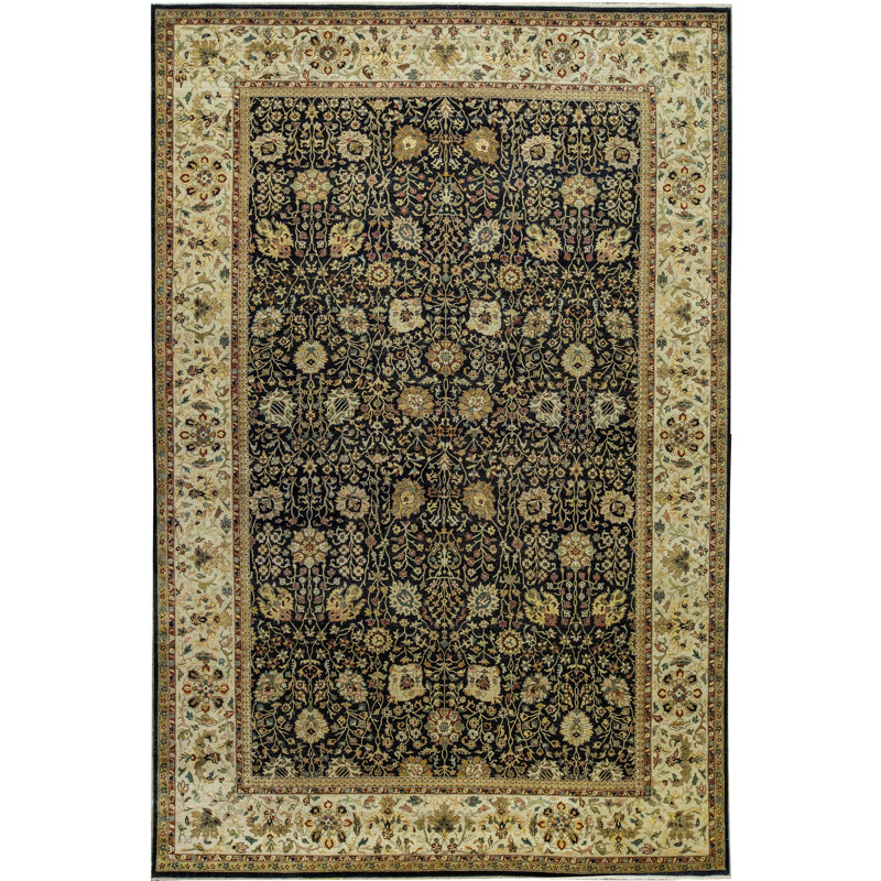 Tapis noir et beige noué à la main de haute qualité