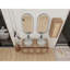 Meuble-lavabo de 48 po avec 2 lavabos en céramique, armoire latérale, 4 portes à fermeture en douceur, montage flottant, emballage en contreplaqué, style contemporain, fixation murale, imitation chêne, lavabo en glacis,