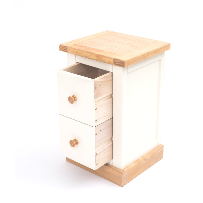 Pharsalia 35cm W Solid + Manufactured Wood Bedside Table, Waxed/Off-White, Brass Knob