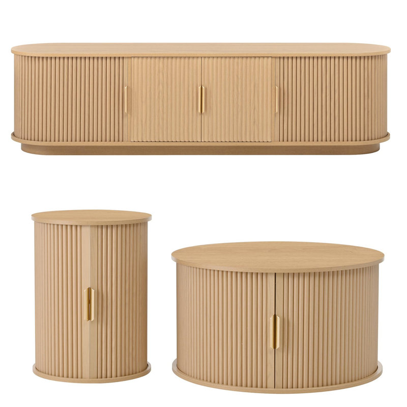 Ensemble de salon 3 pièces avec meuble télé et table basse, Naturel