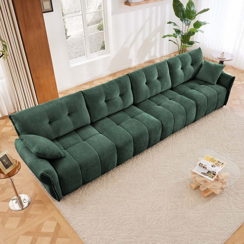 Canapé en chenille à 4 places en tissu, Vert